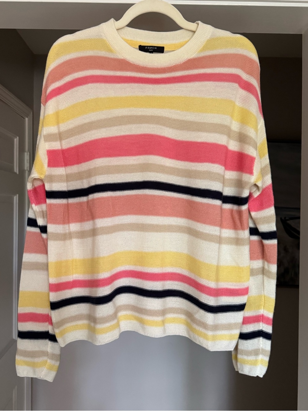 FRNCH Paris Striped Wool Blend Sweater Small Pink Yellow Navy Preppy